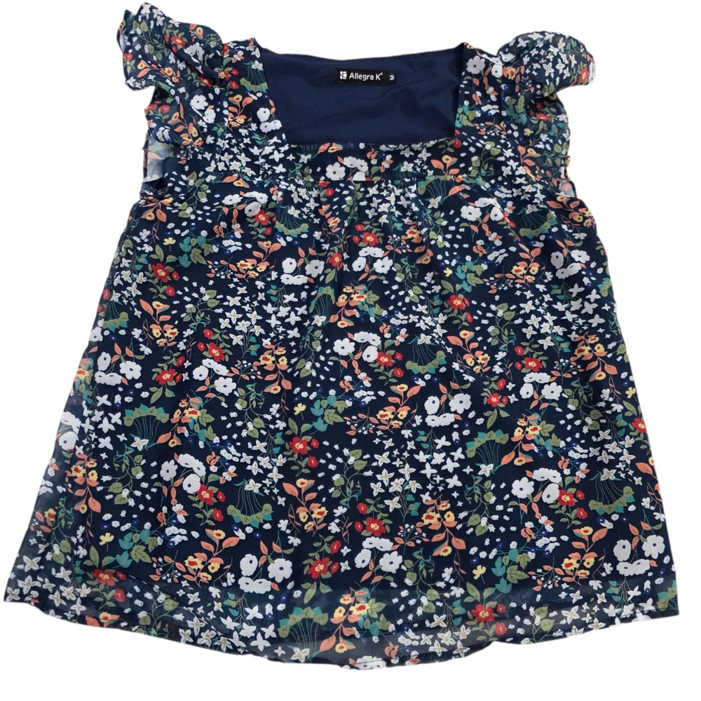 Allegra K Blouse Top Womens Multicolor M Floral Square Neck Ruffle Summer Comfy